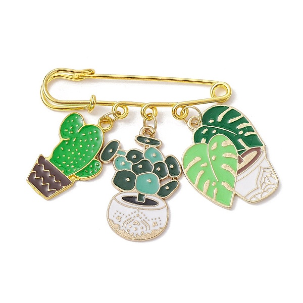 

PandaHall Cactus Enamel Charms Brooch, Alloy Safety Kilt Pin Brooch, Green, 28~31.5x17~23x1.5mm Alloy+Enamel Cactus Green
