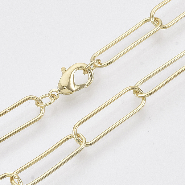 

PandaHall Brass Round Oval Paperclip Chain Necklace Making, with Lobster Claw Clasps, Light Gold, 24.4 inch(62cm), Link: 20x6.5x1mm Brass