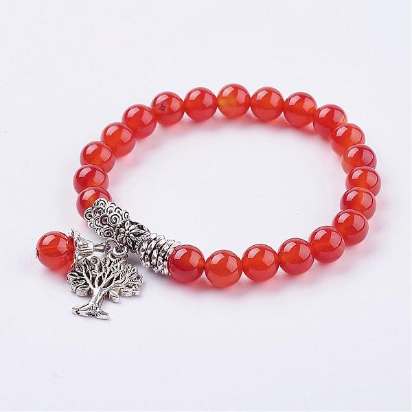 

PandaHall Natural Carnelian(Dyed & Heated) Stretch Bracelets, with Tibetan Style Pendants, 2 inch(51mm) Carnelian Red
