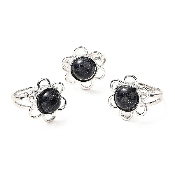 

PandaHall Synthetic Blue Goldstone Adjustable Rings, Platinum Tone Flower Brass Rings for Women, Cadmium Free & Lead Free, US Size 7 3/4...