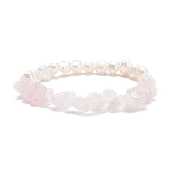 

PandaHall Natural Rose Quartz Chips & Pearl Stretch Bracelet for Women, Inner Diameter: 1-7/8 inch(4.9cm) Rose Quartz