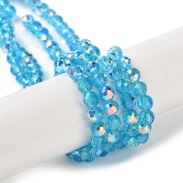 

PandaHall Transparent Electroplate Glass Beads Strands, AB Color Plated, Faceted, Round, Deep Sky Blue, 3.8x4.2mm, Hole: 0.9mm, about...