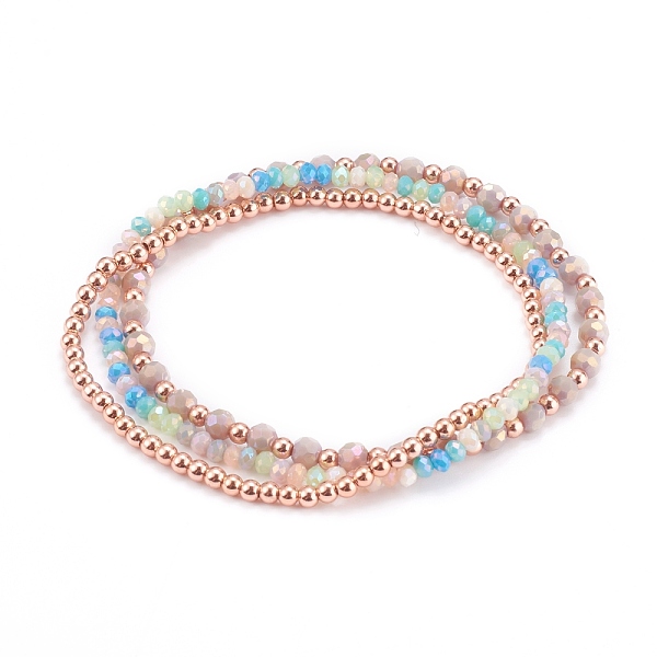 

PandaHall 3Pcs 3 Styles Stretch Beaded Bracelets Sets, with Glass Beads and Rose Gold Plated Brass Beads, Rondelle & Round, Mixed Color..., Multicolor