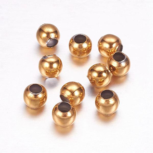 

PandaHall Ion Plating(IP) 304 Stainless Steel Beads, Round, Real 18K Gold Plated, 4x3.5mm, Hole: 1.5mm 304 Stainless Steel Round