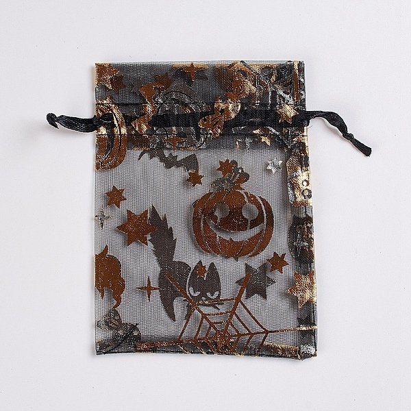 

PandaHall Organza Gift Bags with Drawstring, for Party Halloween Candy Jewelry Bags & Pouches, Rectangle, Halloween Themed Pattern..., Black
