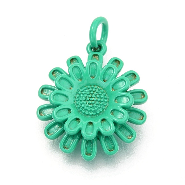 

PandaHall Spray Painted Brass Pendants, with Jump Rings, Sunflower, Medium Sea Green, 17x14.5x3.5mm, Hole: 3mm Brass Flower