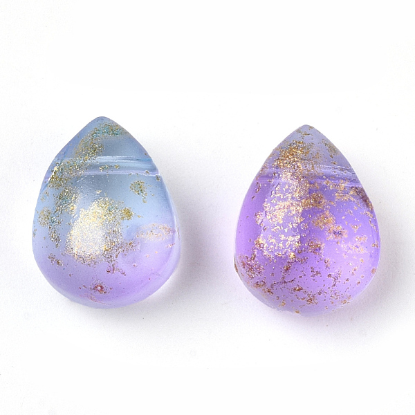 

PandaHall Two Tone Transparent Spray Painted Glass Beads, Top Drilled Beads, with Glitter Powder, Frosted, Teardrop, Orchid, 12.5x9.5x7mm..., Purple
