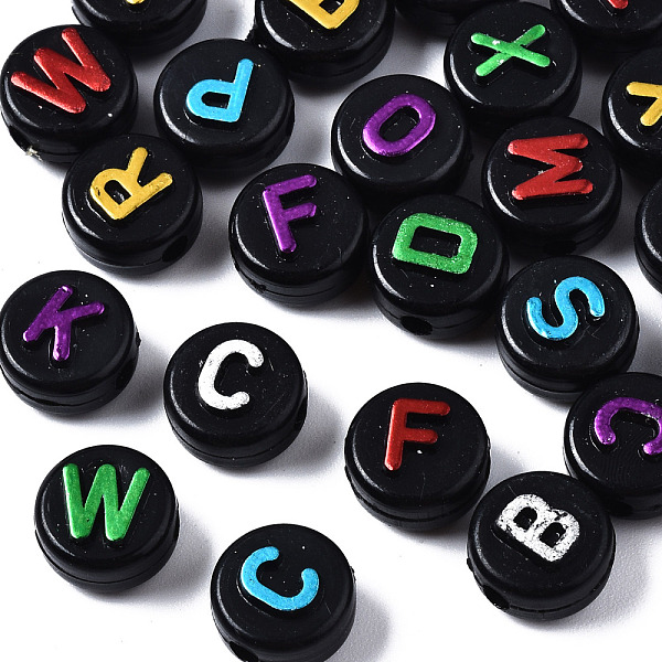 

PandaHall Opaque Black Acrylic Beads, Flat Round with Random Letters, Mixed Color, 9.5x6mm, Hole: 2mm, about 1550pcs/500g Acrylic Flat Round..., Multicolor