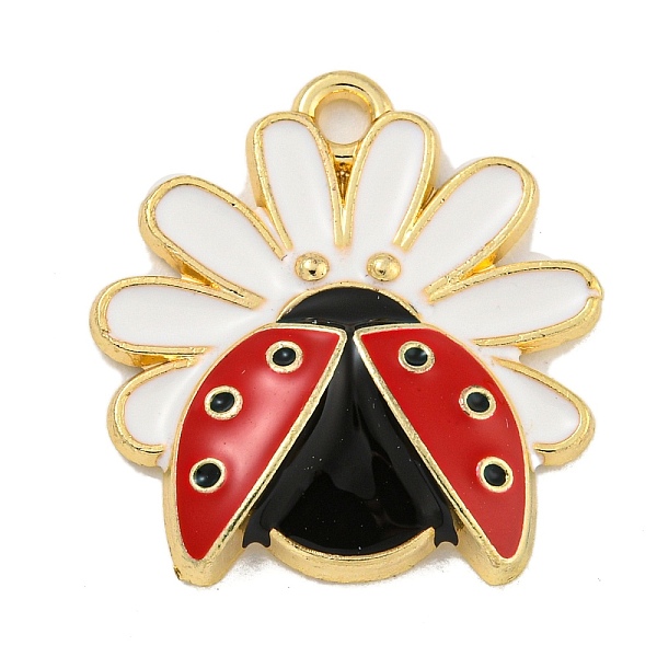 

PandaHall Alloy Enamel Pendants, Golden, Sunflower with Ladybug Charm, White, 22x21x3.5mm, Hole: 1.9mm Alloy+Enamel Ladybug White