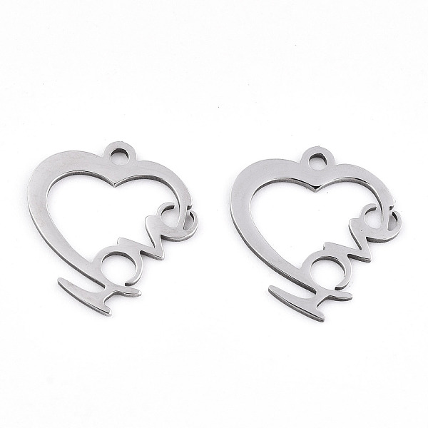 

PandaHall Valentine's Day 201 Stainless Steel Pendants, Laser Cut, Heart with Word Love, Stainless Steel Color, 17.5x16x0.9mm, Hole: 1.6mm...