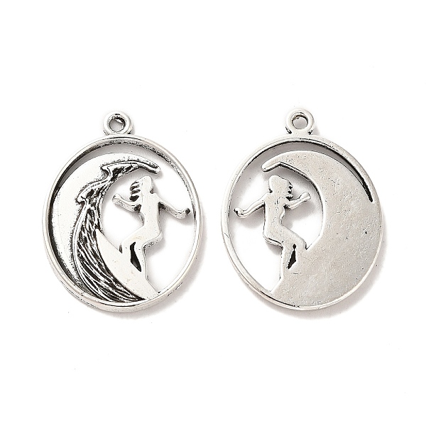 

PandaHall Tibetan Style Alloy Pendants, Oval with Surfing Charm, Antique Silver, 26x20x1.5mm, Hole: 1.5mm, about 250pcs/500g. Alloy Oval