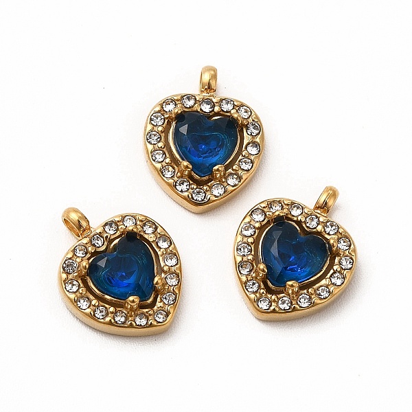 

PandaHall Vacuum Plating 304 Stainless Steel Cubic Zirconia Pendants, with Rhinestone, Heart Charms, Medium Blue, 12.5x10x3.5mm, Hole: 1.8mm...