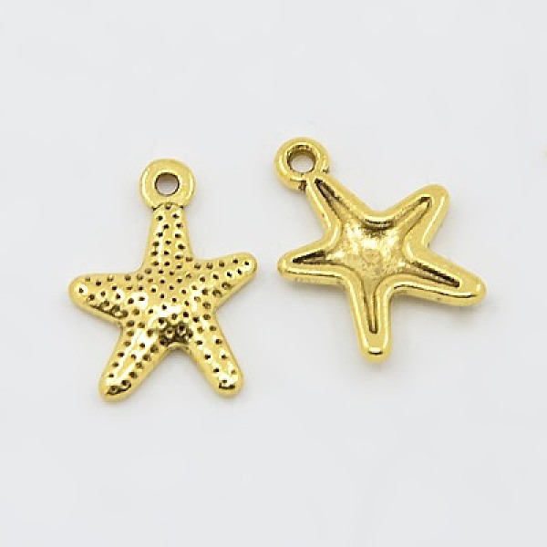 

PandaHall Tibetan Style Alloy Starfish/Sea Stars Charms, Lead Free and Cadmium Free, Antique Golden, 16x12mm, Hole: 1mm Alloy Starfish