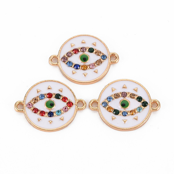 

PandaHall Alloy Links Connectors, with Enamel and Colorful Rhinestone, Light Gold, Flat Round with Evil Eye, Creamy White, 15x20x2mm, Hole..., Multicolor