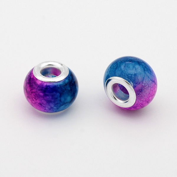 

PandaHall Large Hole Glass European Beads, with Silver Color Plated Brass Cores, Rondelle, Royal Blue, 14x10mm, Hole: 5mm Glass+Brass Core...