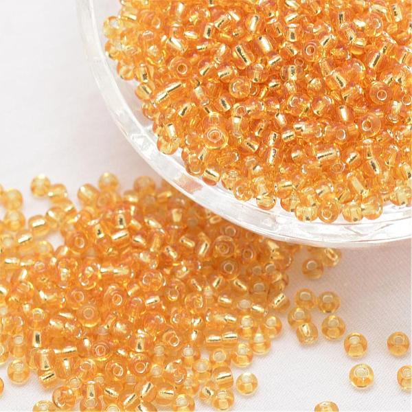 

PandaHall 8/0 Transparent Glass Round Seed Beads, Grade A, Silver Lined, Orange, 2.8~3.2mm, Hole: 1.0mm, about 1500pcs/50g Glass Orange
