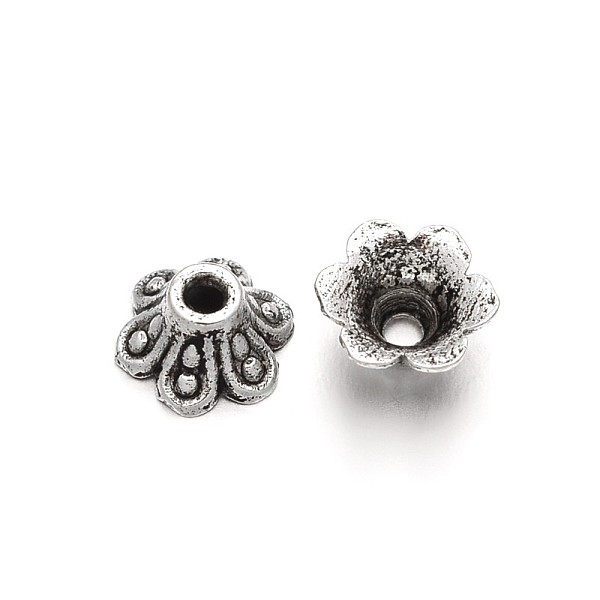 

PandaHall 6-Petal Flower Tibetan Style Alloy Bell Filigree Bead Caps, Antique Silver, 6.5x3.5mm, Hole: 1mm Alloy