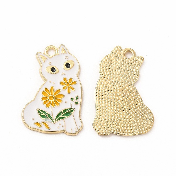 

PandaHall Alloy Enamel Pendants, Cat with Flower Charm, Golden, 27.5x18.5x1.5mm, Hole: 2mm Alloy+Enamel Cat Shape White