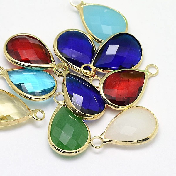 

PandaHall Golden Tone Brass Glass Teardrop Pendants, Mixed Color, 18x11x5mm, Hole: 2mm Brass+Glass Teardrop Multicolor
