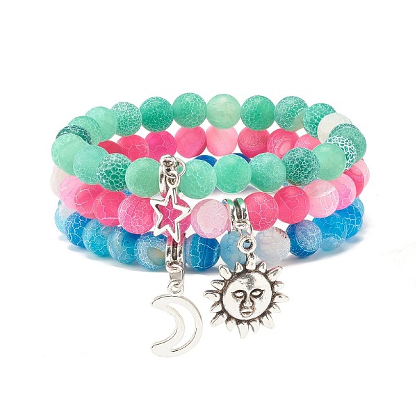 

PandaHall 3Pcs Natural Weathered Agate(Dyed) Beaded Bracelets Set, Sun & Star & Moon Charm Bracelets, Mixed Color, Inner Diameter: 2 inch..., Multicolor