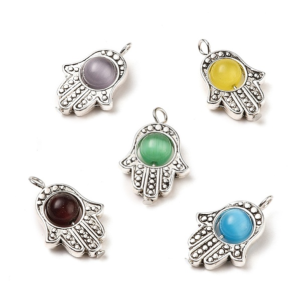 

PandaHall Alloy Pendants, with Cat Eye Beads, for Religion, Hamsa Hand/Hand of Fatima/Hand of Miriam, Colorful, 25.6x16.7x7.5mm, Hole...