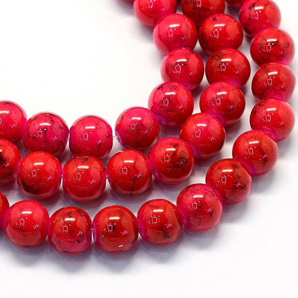 

PandaHall Baking Painted Glass Round Bead Strands, Red, 8.5~9mm, Hole: 1.5mm, about 105pcs/strand, 31.8 inch Glass Round Red