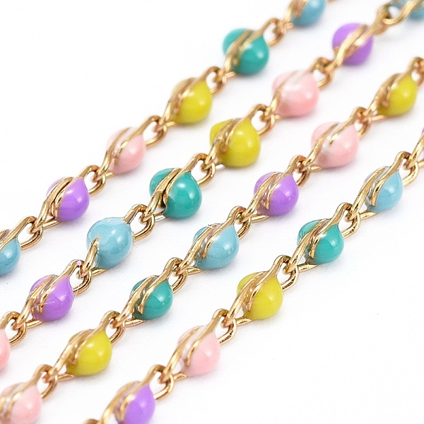 

PandaHall 304 Stainless Steel Enamel Twisted Chains, with Spool, Soldered, Golden, Link: 4.5x1.5x1mm, about 32.8 Feet(10m)/roll 304...