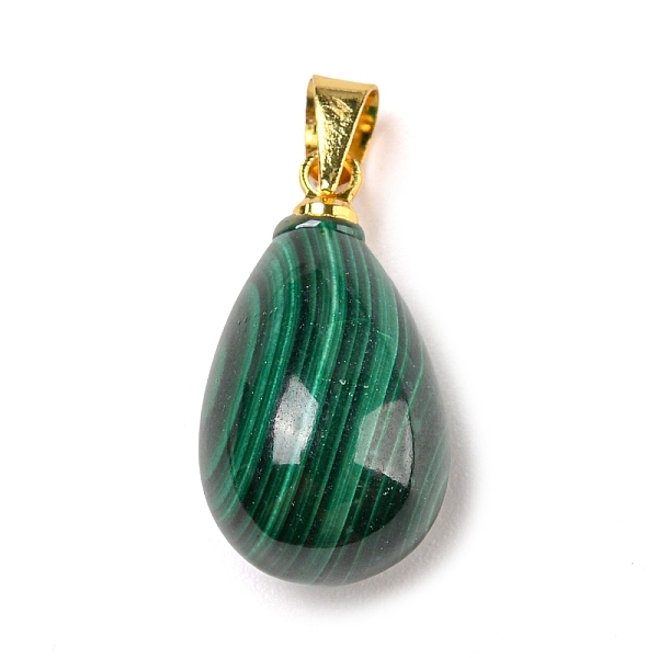 

PandaHall Natural Malachite Pendants, Teardrop Charms with Golden Plated Alloy Snap on Bails, 18x10mm, Hole: 4x4.2mm Malachite Teardrop
