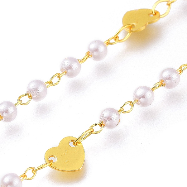 

PandaHall Brass Links Chains, with CCB Plastic Beads and Heart Links, Soldered, Long-Lasting Plated, with Spool, Golden, Link: 4x2.5x3mm and...