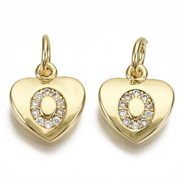 

PandaHall Brass Micro Pave Clear Cubic Zirconia Charms, with Jump Ring, Heart with Letter, Real 16K Gold Plated, Nickel Free, Letter.O...
