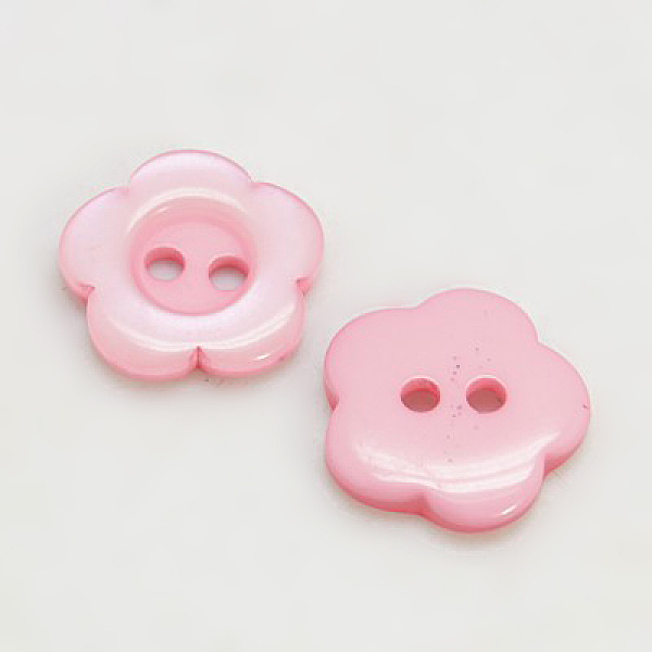 

PandaHall Resin Buttons, Dyed, Flower, Pink, 11x2.4mm, Hole: 1.6~1.8mm, about 1000pcs/bag Resin Flower Pink