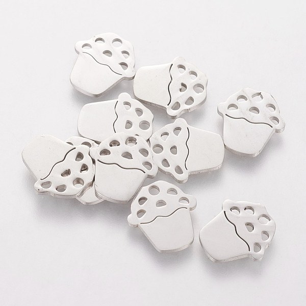 PandaHall 201 Stainless Steel Charms, Laser Cut, Cake, Stainless Steel Color, 12x11x1.2mm 201 Stainless Steel Food