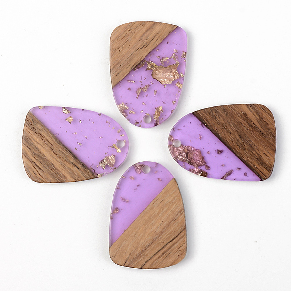 

PandaHall Transparent Resin & Walnut Wood Pendants, with Gold Foil, Teardrop, Lilac, 28x20x3mm, Hole: 2mm Resin+Wood Teardrop Purple