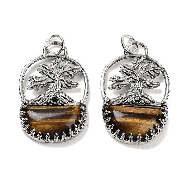 

PandaHall Natural Tiger Eye Bag Pendants, Rack Plating Antique Silver Plated Brass Tree Charms, Cadmium Free & Lead Free, 41x26x6mm, Hole...