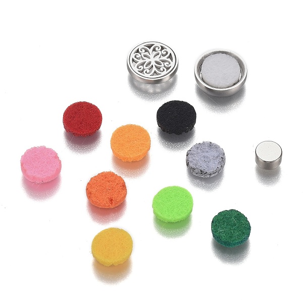 

PandaHall 304 Stainless Steel Diffuser Locket Clips, with Perfume Pad, Magnet and Aroma Box, Flat Round with Flower, Mixed Color, 12x4.5mm..., Multicolor