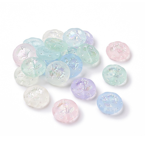 

PandaHall Transparent Frosted Acrylic Beads, AB Color Plated, Flat Round with Flower, Mixed Color, 18x5mm, Hole: 1.8mm, 399pcs/500g Acrylic..., Multicolor