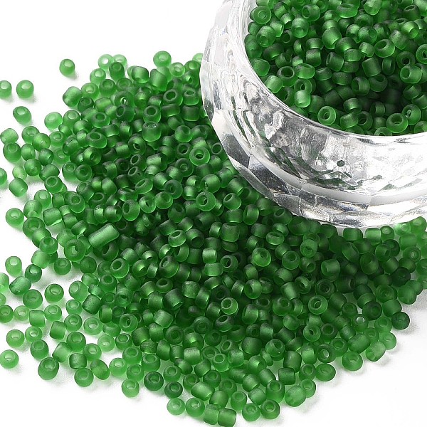 

PandaHall Glass Seed Beads, Frosted Colors, Round, Green, 2mm Glass Green