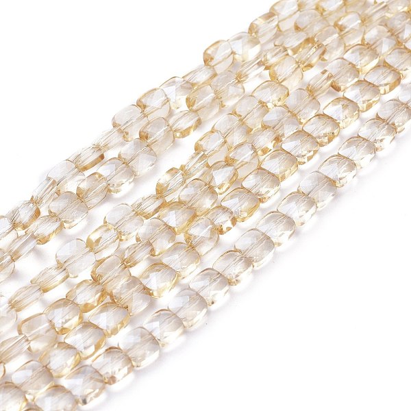 

PandaHall Electroplate Glass Beads Strands, Faceted Square, Pearl Luster Plated, BurlyWood, 6x6x4mm, Hole: 1.2mm, about 100pcs/Strand..., Orange