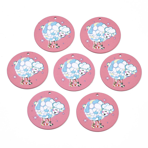 

PandaHall Spray Painted Iron Pendants, Rubberized Style, 3D Printed, Sheep Blossom Print Pattern, Flat Round, Flamingo, 25.5x0.8mm, Hole..., Pink