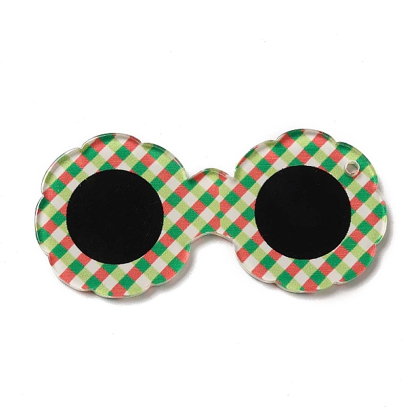 

PandaHall Cute Opaque Printed Acrylic Pendants, Flower Glasses with Tartan Charm, Green, 55x26x2mm, Hole: 1.6mm Acrylic Glasses Green