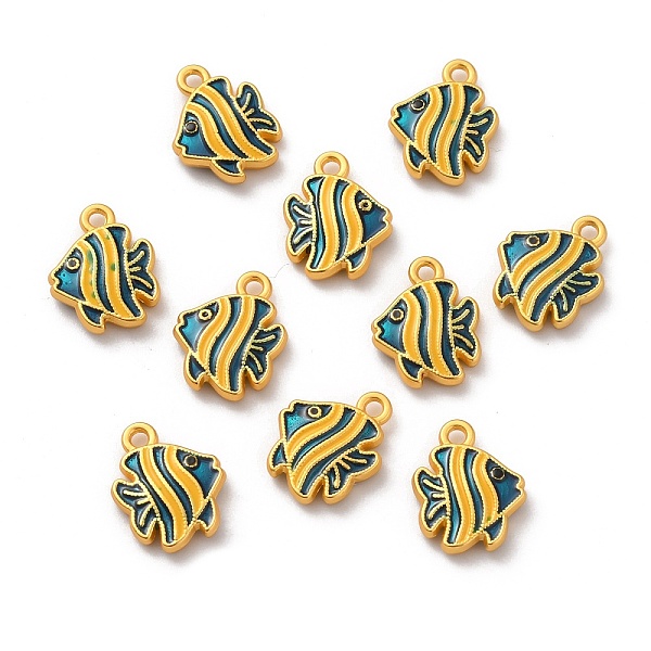

PandaHall Alloy Enamel Pendants, Matte Gold Color, Fish, Blue, 13.5x11x3mm, Hole: 1.5mm Alloy+Enamel Fish Blue