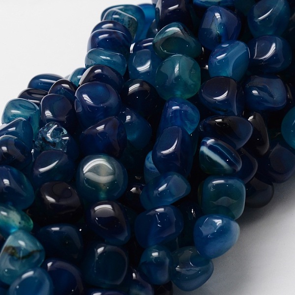 PandaHall Dyed Natural Agate Chip Beads Strands, Blue, 10~11x10~11x10~11mm, Hole: 1mm, about 27pcs/strand, 15.7 inch Natural Agate Chip Blue