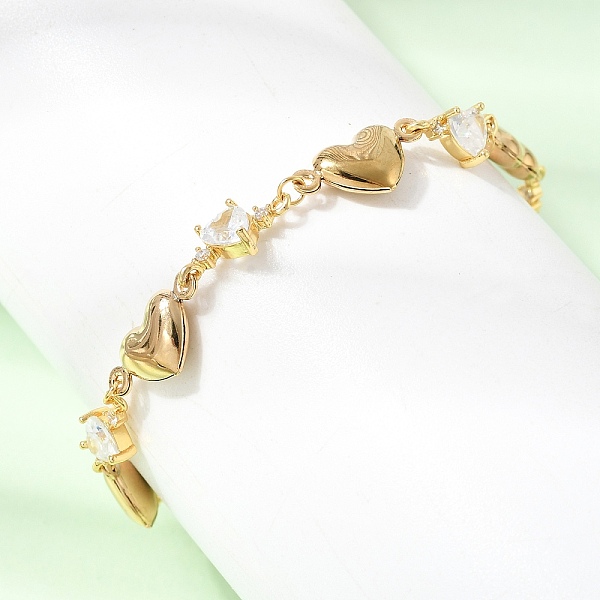 Bracelet en acier inoxydable 304 serti de zirconiums cubiques transparents en forme de cœur