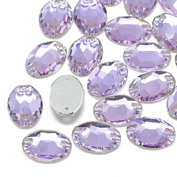 

PandaHall Sew on Rhinestone, K9 Glass Rhinestone, Two Holes, Garments Accessories, Random Color Back Plated, Faceted, Oval, Vitrail Light..., Purple