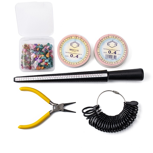 

PandaHall DIY Finger Ring Making Kits, Including Synthetical Quartz & Turquoise Chip Beads, Ring Size Sticks, Wire and Round Nose Pliers..., Multicolor