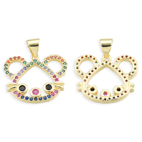 

PandaHall Brass Micro Pave Cubic Zirconia Pendants, with Brass Snap on Bails, Nickel Free, Real 18K Gold Plated, Mouse Charm, Colorful...