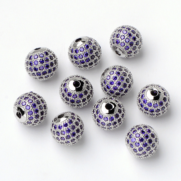 

PandaHall Brass Cubic Zirconia Beads, Round, Purple, Platinum, 10mm Brass+Cubic Zirconia Round Purple