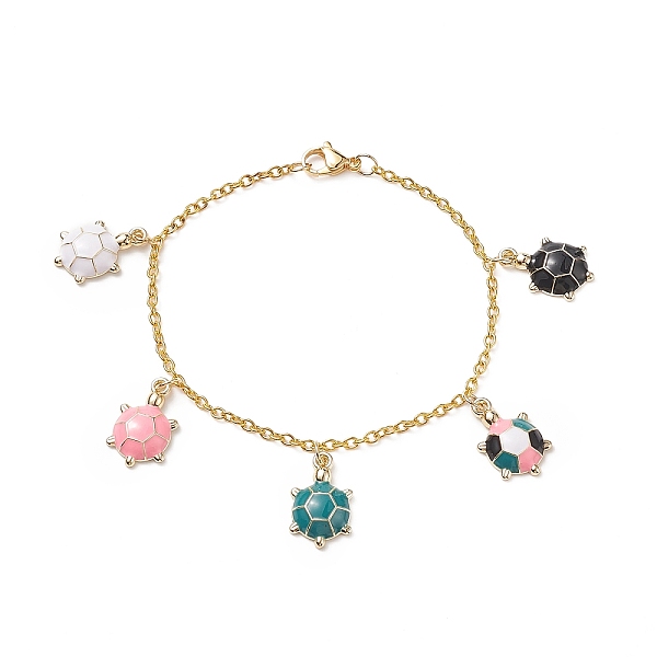 

PandaHall Alloy Enamel Tortoise Charm Bracelets with Iron Cable Chains for Women, Colorful, 7-3/4 inch(19.8cm) Alloy