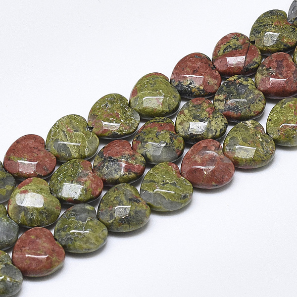 

PandaHall Natural Unakite Beads Strands, Faceted, Heart, 10x10x5mm, Hole: 1.2mm, about 20pcs/strand, 7.4 inch Unakite Heart