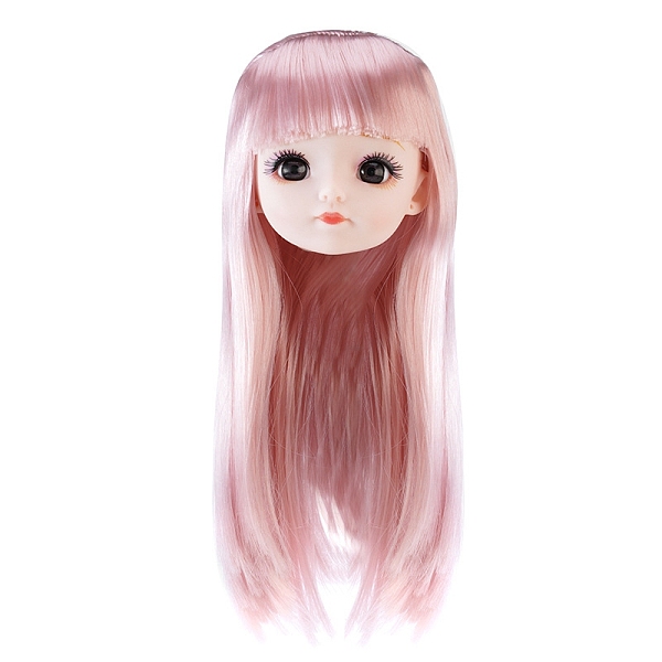 

PandaHall Plastic Doll Head, with Long Hairstyle, for Female BJD Doll Accessories Making, Pink, 150mm Plastic Pink